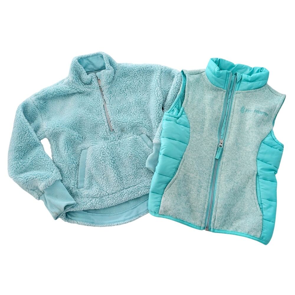 Girls 2-Piece Fleece Bundle Size 5/6 - All in Motion 1/4 Zip & Free Country Vest